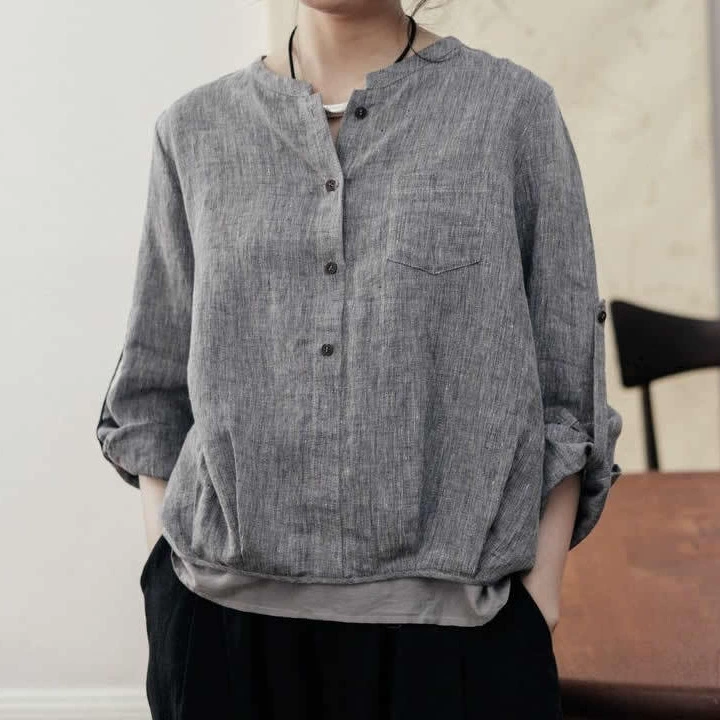 2024 новые пригородные льняные рубашки с длинными рукавами осенью