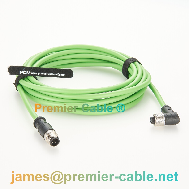 M12 D-Coded 90-Degree Elbow Extension Cable Industrial Ethernet Connection Cable Profinet Shielded Data Cable