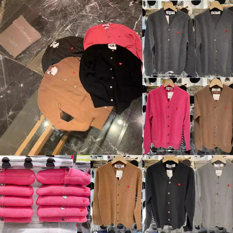 Cdg Autumn and Winter Play Mini Heart Mini V-Neck Couple Style Knitted Cardigan Sweater for Men and Women with the Same Heart Pattern