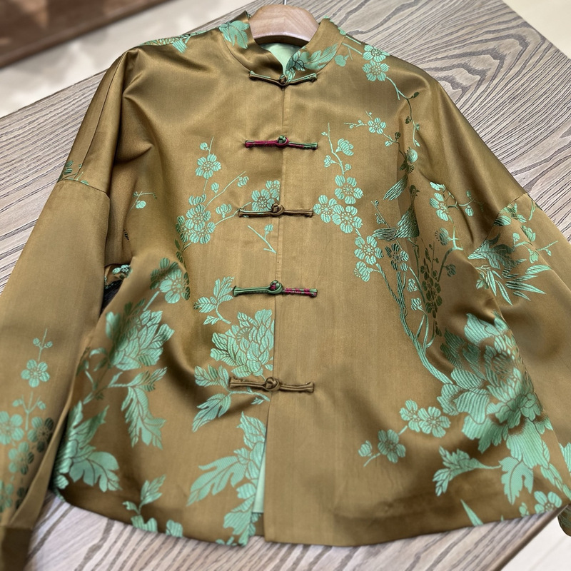 复古真丝老缎手工盘扣外套高级感南油秋季新品新中式国风工厂批发|undefined