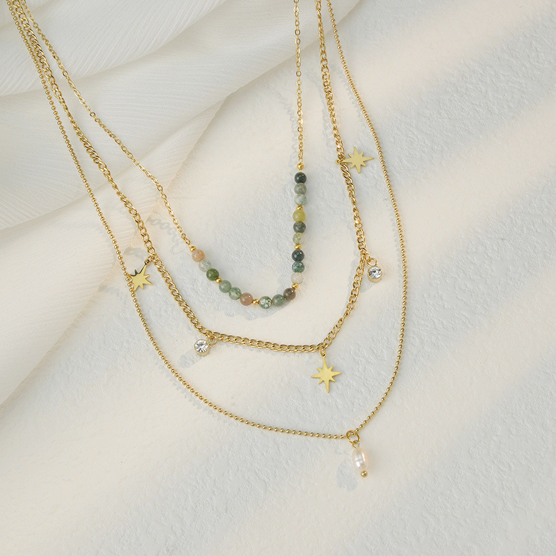 perle multicouche toile collier de perle personnalit acier inoxydable empilage chane de clavicule bijouxpicture5