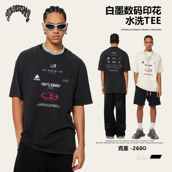 Tide Brand Printer | Spring/Summer 2024 Cross-border American Retro Leisure Street Cotton Short Sleeve Men's Tide Brand Loose New York