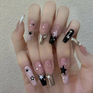 Sweet cool star French style manicure elegant long black wear nail fake nail ballet nail little red book popular nail piece
