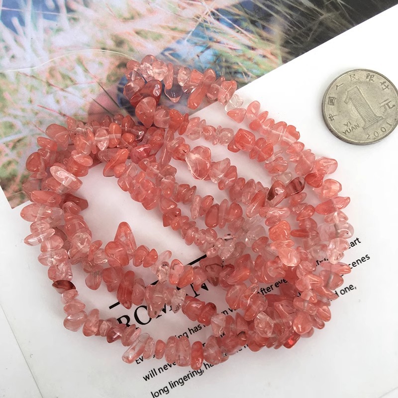 천연 수박 붉은 자갈 긴 끈 자갈 5-7mm 길이 약 85cm