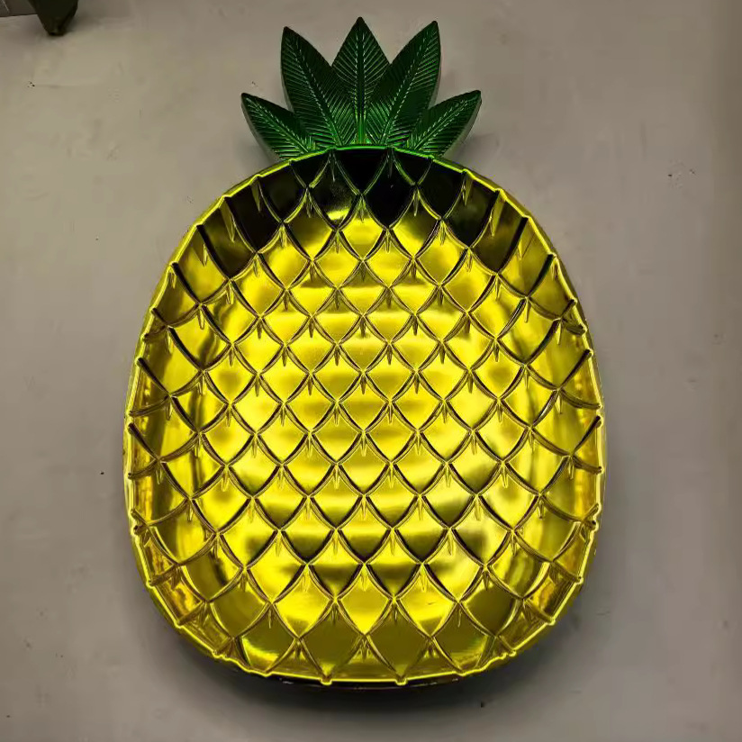 2024 nuevo alta sensación de piña bandeja de oro galvanizado tecnología de platos de plástico PP bandeja de frutas Europa y América bandeja de almacenamiento al por mayor