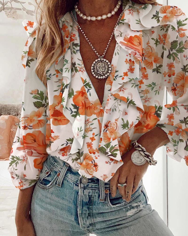 238g Weight Long Sleeve Sleeve Length Regular Sleeve Sleeve Type Chiffon Fabric Type Regular Top Length Blouse Tops Type Daily Occasion V Neck Neckline Loose Fit Type Printing, Butterfly Pattern Summer, Spring, Autumn Season Women's Gender Elegant Style Wholesale Women's Elegant Printing Butterfly Long Sleeve Blouses 19