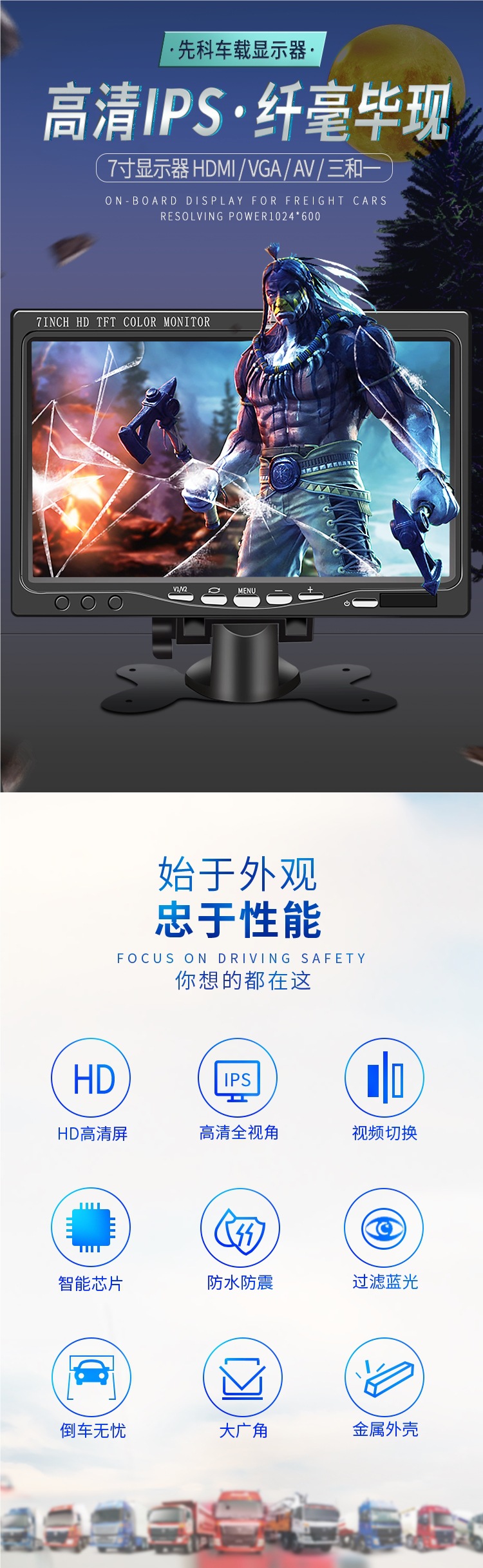 Small Monitor 7inch Desktop Home-Use HDMI Portable Mini Tv Car Screen Computer Screen High-Definition Monitor