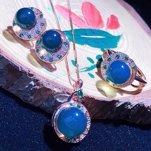 7-8-9mm Mexican Lamper Seiko Inlaid S925 Silver Three-Piece Set Jewelry Natural Unoptimized Raw Ore