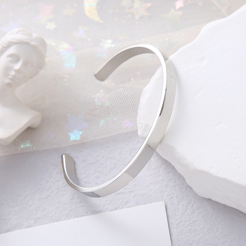 Women'S Gender Simple Style C Shape Stainless Steel Polishing Cuff Bracelets