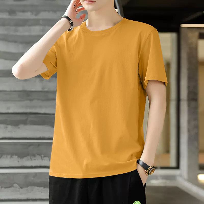 夏用の男性用純綿半袖Tシャツ、薄手、スリム、ラウンドネック、無地、トレンディ、若者と中年のカジュアルベース、快適で通気性があります。|undefined
