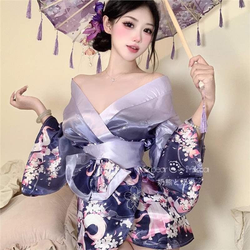 도쿄 소녀-섹시한 깊은 V 꽃 2 차원 카디건 일본식 기모노 유니폼 여성 홈웨어 목욕 가운 세트