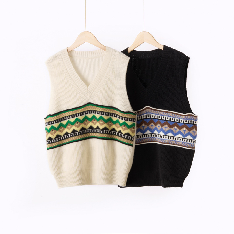 French Cashmere V Neck Jacquard Vest for Women Summer New Loose Design Sleeveless Vest Vest Layered Top