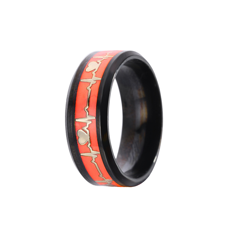 Suministro transfronterizo de estilo europeo y americano joyería de acero inoxidable Escala de dragón luminoso ECG pareja amor anillo de acero de titanio fabricante image 6