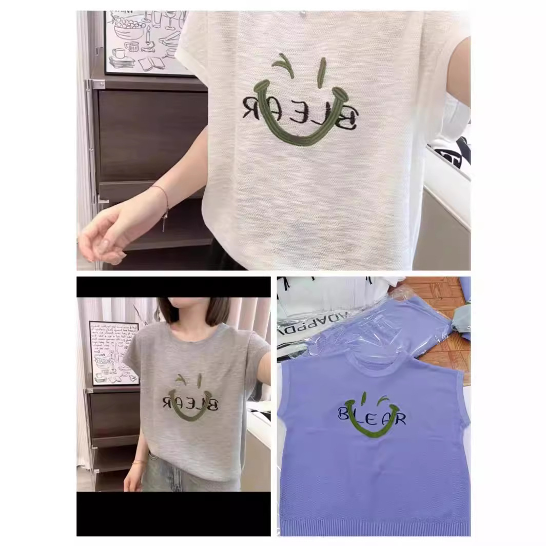 Women's Spring and Summer Thin Shoulder Short Sleeve Loose Slimming Flesh Covering T-shirt Top