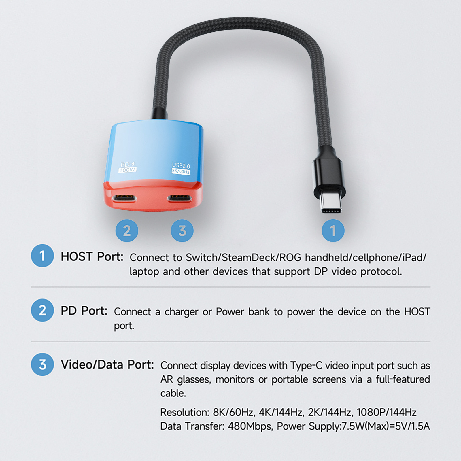 El HUB para gafas AR es compatible con teléfonos móviles y tabletas, carga PD, estación de acoplamiento USB dos en uno, adaptador tipo C, multi-interfaz. image 4