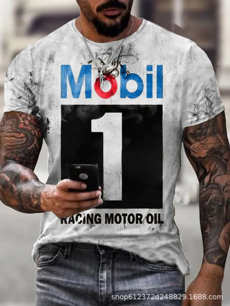 Cross-border Amazon hombres camisa de cuello redondo retro manga corta estilo europeo y americano impreso N ° 66 carretera carta camiseta