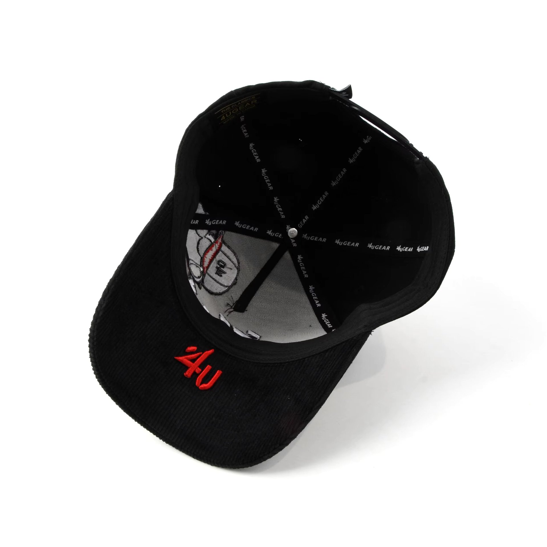 Gorra de béisbol de pana 4U, estilo personalizado de otoño e invierno, gorra de béisbol de lana gruesa, bordado de dibujos animados, gorra superior de 6 páginas