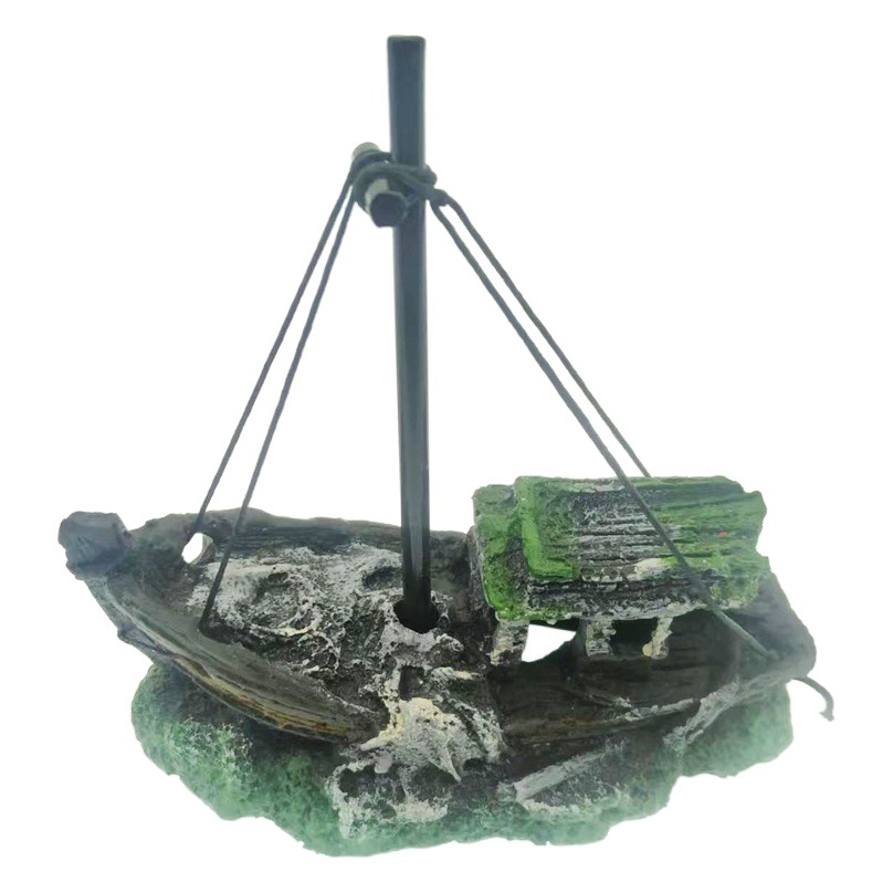 Estilo explosivo simulación barco hundido roto adornos pecera acuario decoración paisajismo barco en ruinas fondo marino resina velero refugio casa