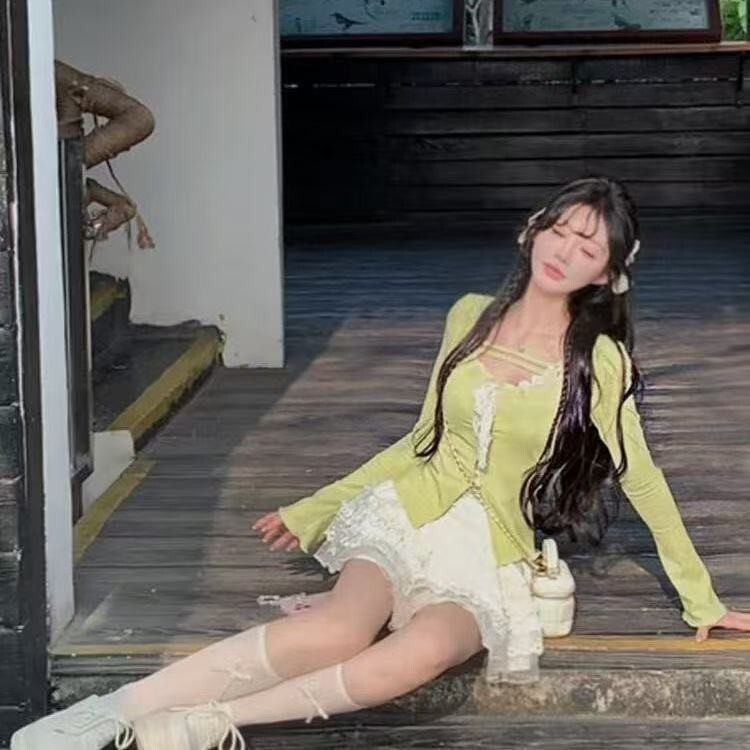 Treasure Oasis Spring/Summer Sweet and Spicy Slim-Fit Hollow Out Long Sleeve Top and Skirt Lace Atmosphere Sweet Outfit Set Treasure Oasis Spring/Summer Sweet and Spicy Slim-Fit Hollow Out Long Sleeve Top and Skirt Lace Atmosphere Sweet Outfit Set