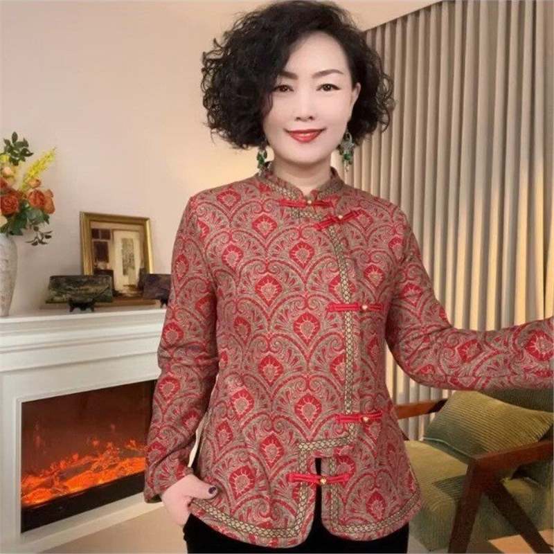 Dropshipping New Chinese-Style Stand-Collar Buttoned Asymmetrical Jacket 2025 Autumn/Winter Fashionable and Stylish Fleece-Lined Top