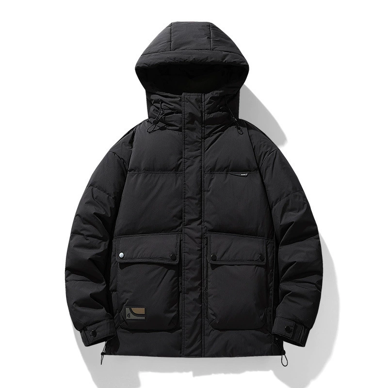 Пуховик для путешествий с капюшоном, утеплённый, M–4XL, off white/чёрный/зелёный