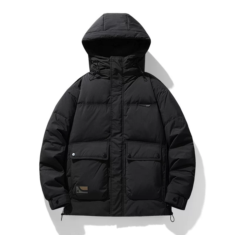 Пуховик для путешествий с капюшоном, утеплённый, M–4XL, off white/чёрный/зелёный