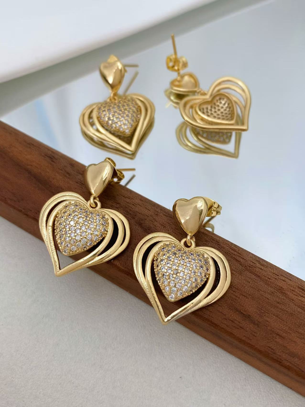Women's Gender 1 Pair Sweet Heart Shape Mixed Metal Plating Inlay Copper Zircon 18K Gold Plated Drop Earrings