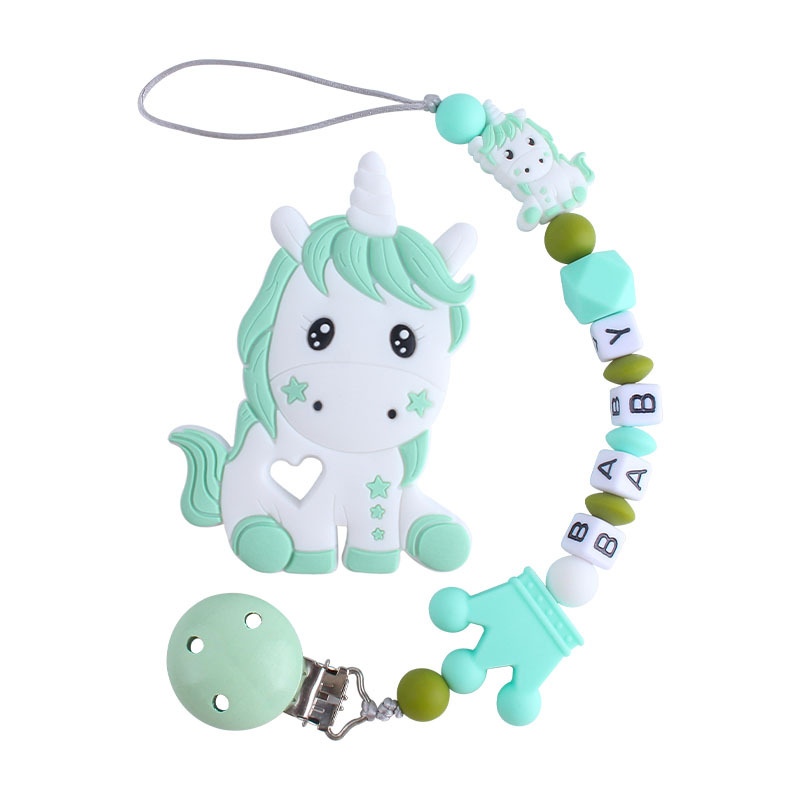 Hemu chupete clip unicornio juguete mordedor bebé nombre silicona corona chupete cadena bebé suministros