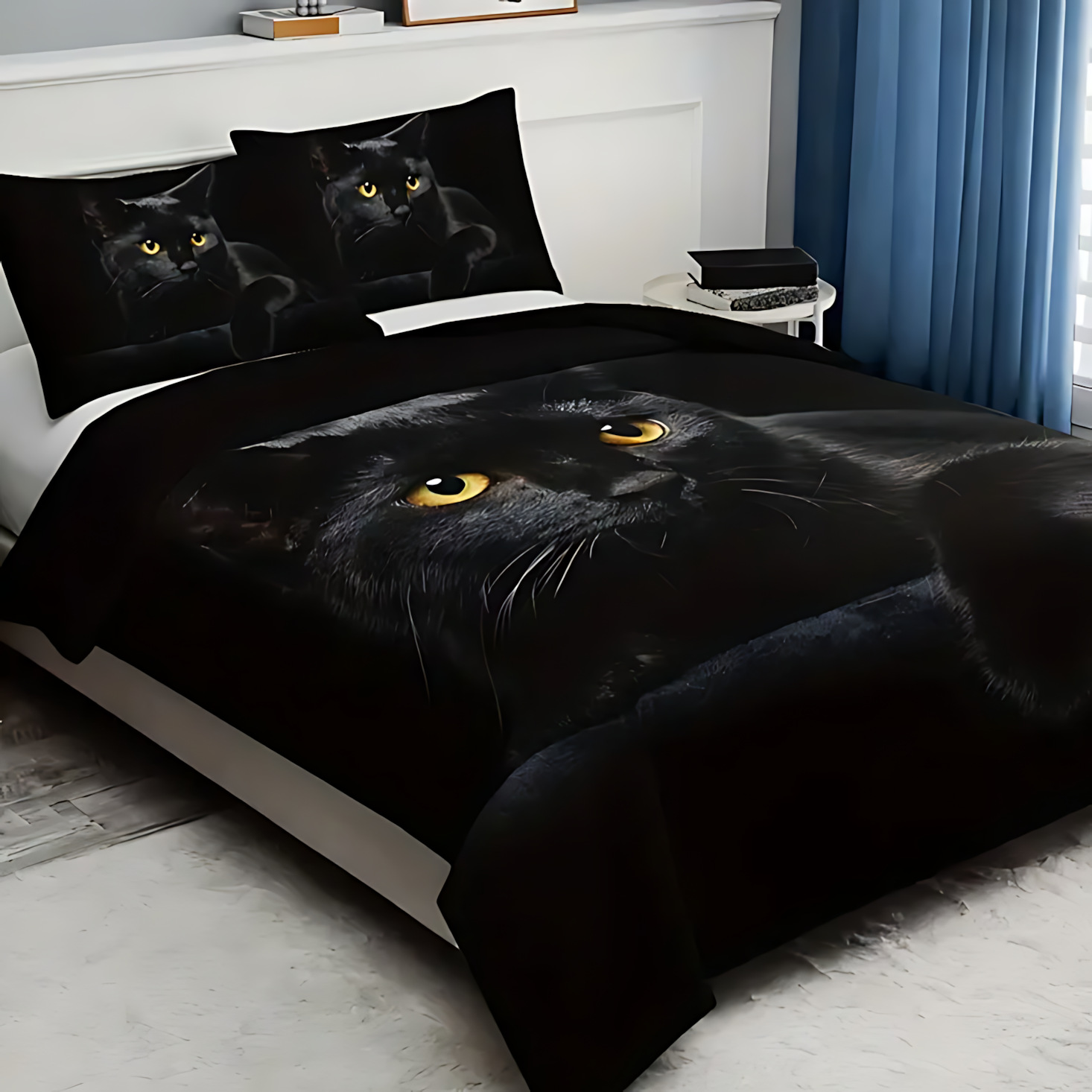 TEMU / JIT transfronterizo gato negro animal impresión digital 3D suave colcha de cama set fuente fabricante