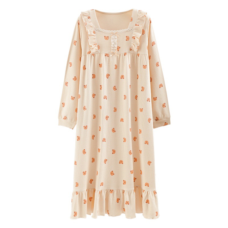 Camisón de Mujer al por Mayor, Primavera y Otoño, Algodón, Manga Larga, Nuevo Modelo 2025, Pijama, Vestido Dulce de Primavera y Verano, Ropa para el Hogar, Comercio Exterior