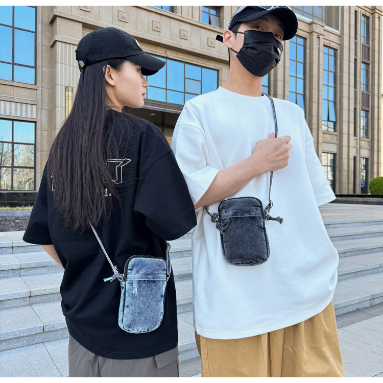 빈티지 간단한 데님 휴대 전화 가방 여성의 트렌디 한 경량 어깨 크로스 바디 미니 가방 새로운 올 매치 워킹 코인 지갑