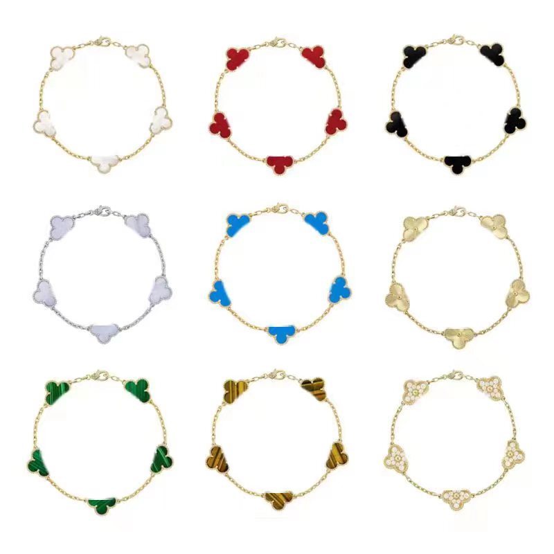 [Factory Direct Sales] Seiko 18K High Version V Gold Four-Leaf Clover Five-Flower Bracelet for Women Cnc Laser White Mother-Of-Pearl Full of Diamonds