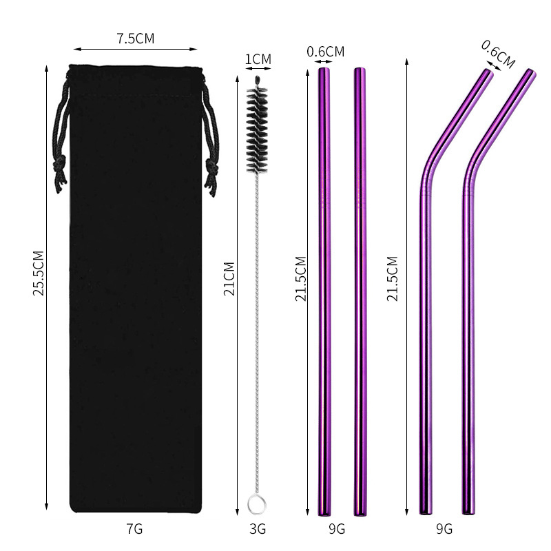 Traje de paja de acero inoxidable 304 especial transfronterizo de Amazon de color chapado en titanio tubo de bebida de metal café leche té paja