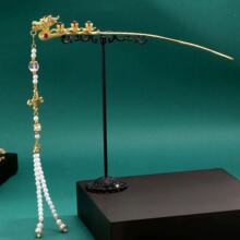 新中式国潮风宫廷首饰复古典雅明代金镶宝龙凤簪珍珠步摇汉服饰品