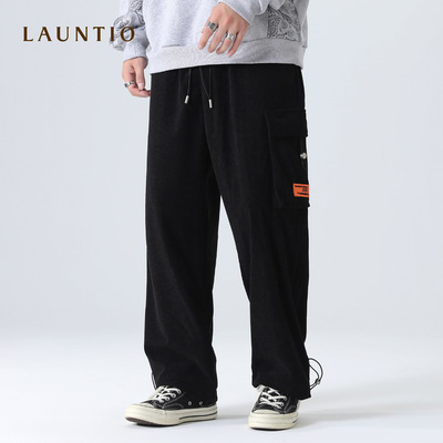 龍之日系工裝2023春季純色直筒工裝休閑褲大口袋貼布裝飾休閑褲男