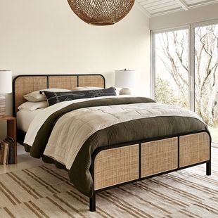 Nordic pastoral Real rattan bedroom bed Indonesian plant rattan mat Rattan woven bed hotel home primary color solid wood bed manufacturer