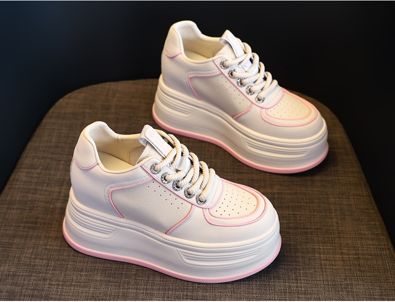 Giày sneaker nữ đế dày phối màu tăng chiều cao — Màu trắng be chi tiết 4