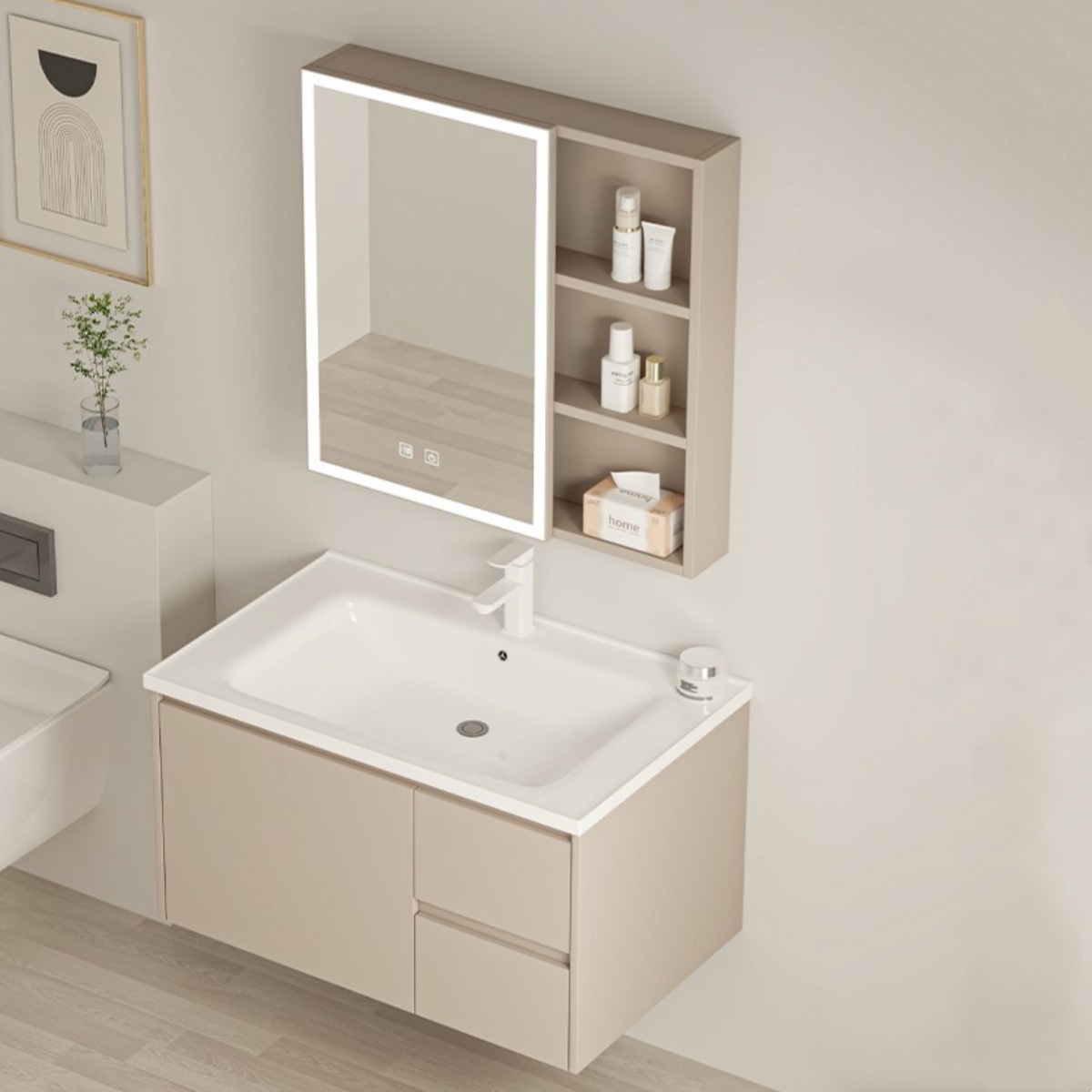 Gabinete de baño de pan de abeja de cerámica integral lavabo