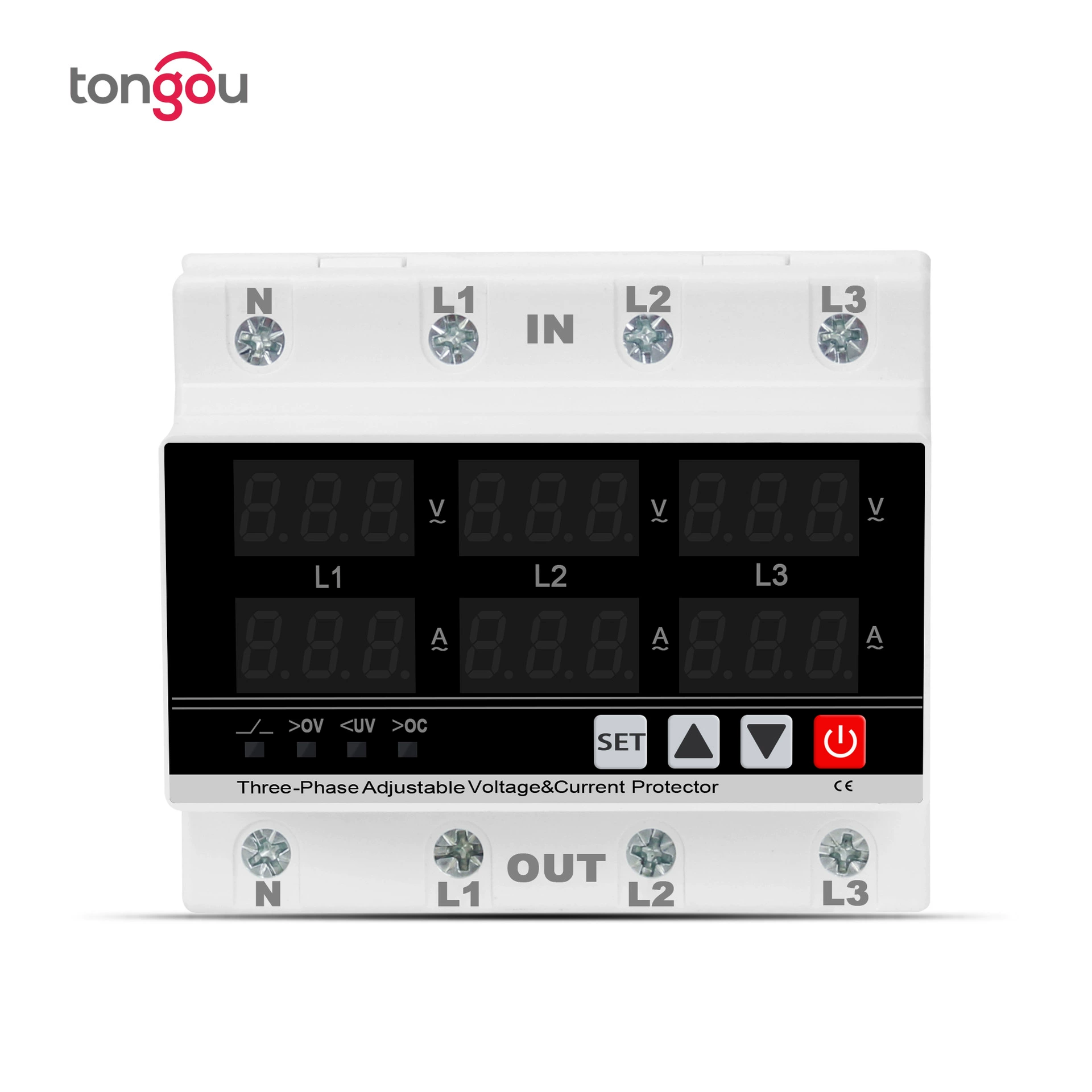 3-фазный измеритель напряжения рельса DIN Регулируемый предел тока избыточного напряжения Защита реле мониторинга внешней торговли