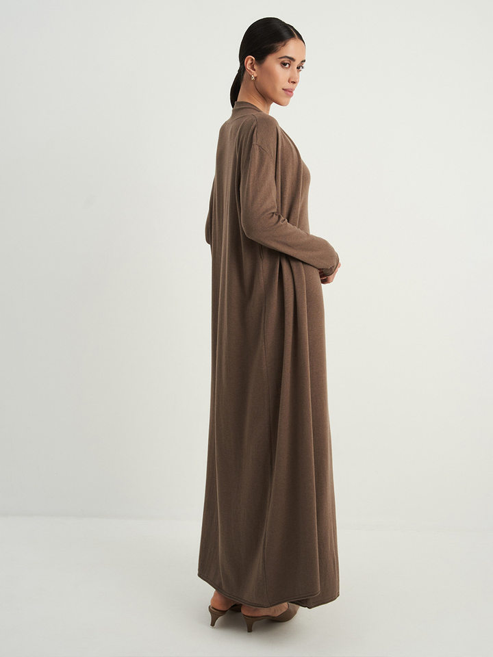 Bộ đầm dài kèm áo cardigan dệt kim dài tay nữ — Màu cà phê đậm, Màu hồng, Màu trắng, Màu xám chi tiết 138