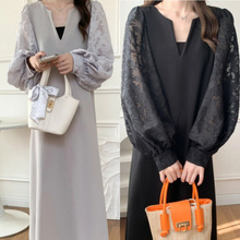 跨境亚马逊热卖外单韩国日系日本外贸乐天春夏秋长裙拼接裙子蕾丝