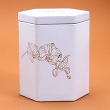 時尚六角形茶葉鐵盒定制白色茶葉包裝鐵罐子通用馬口鐵茶葉罐定制