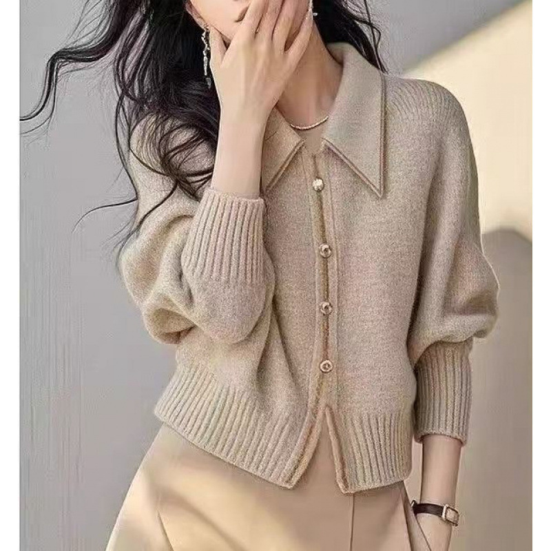 撞色翻领套头毛衣女式2025秋冬新款慵懒风宽松显瘦减龄长袖针织衫|undefined