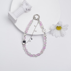 INS風夏日清透冰裂雙色手機鏈diy月亮合金閃鑽鑰匙鏈批發