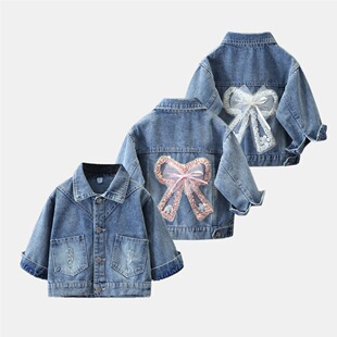 Bow Denim Jacket 2025 Spring & Fall New Small and Medium Kidsren's Jacket Girls Korean Style Tops Trendy Clothes