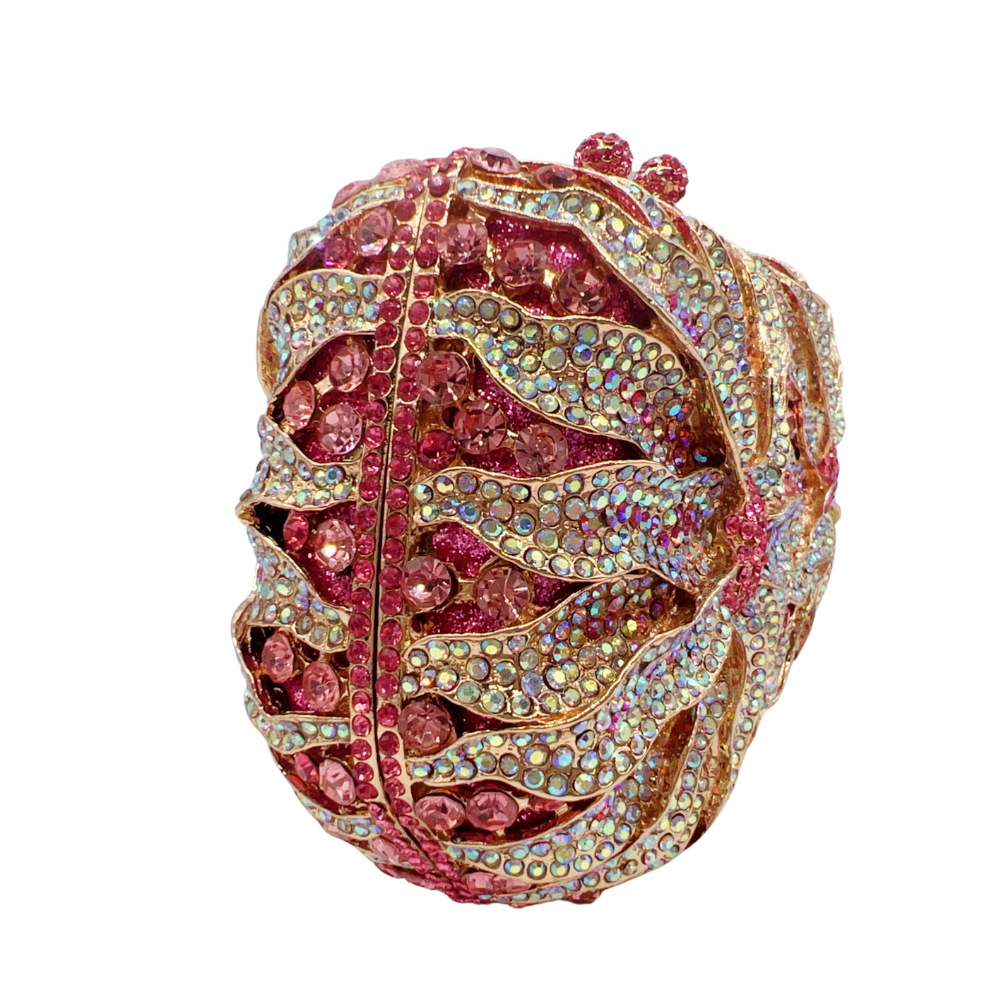 Túi clutch nữ dự tiệc đính kim cương hoa cúc, phong cách châu Âu — màu vàng, màu phấn, màu xanh lá cây chi tiết 4