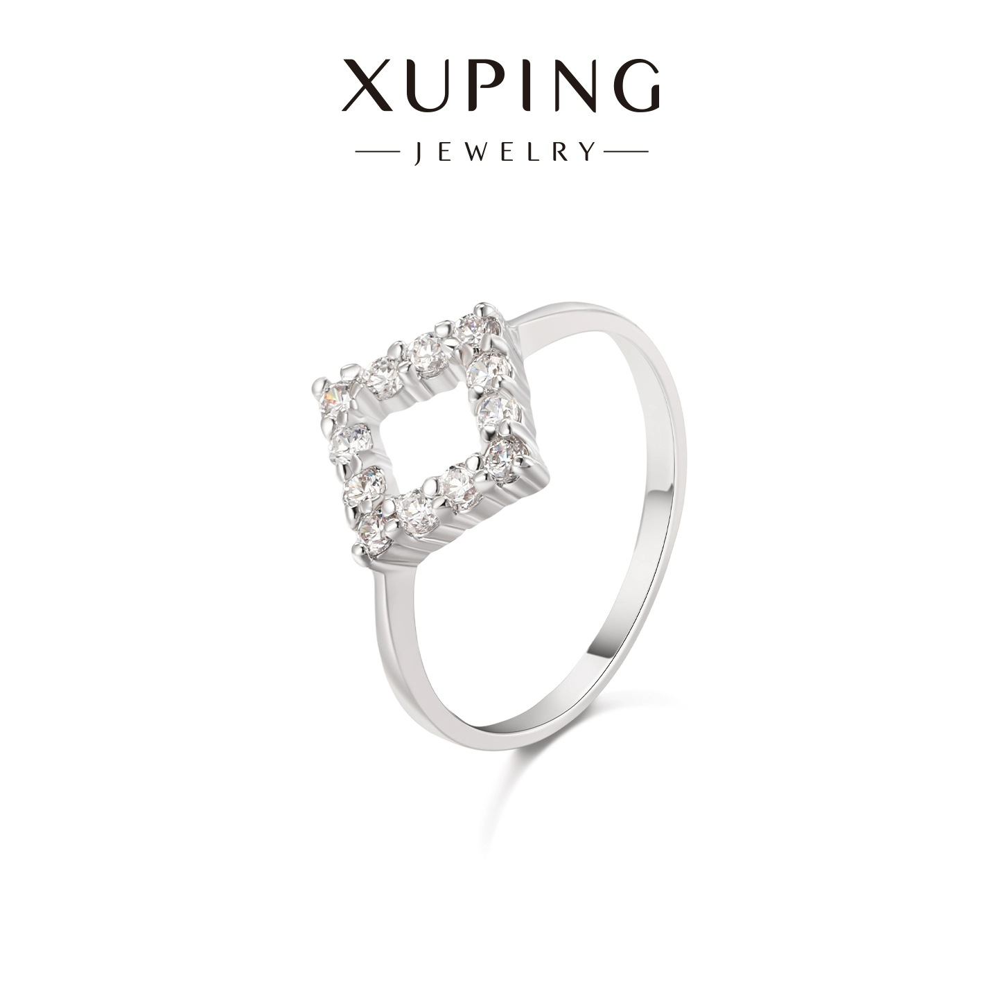 Xuping zircon artificial hueco geometría cuadrada simple anillo de viento europeo y americano transfronterizo exquisito anillo compacto para mujeres