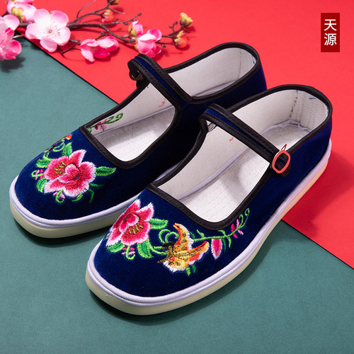 Old Beijing cotton shoes, colorful embroidered women's shoes with cowhide soles, layered bottom cotton shoes for women, anti-slip and wear-resistant work shoes