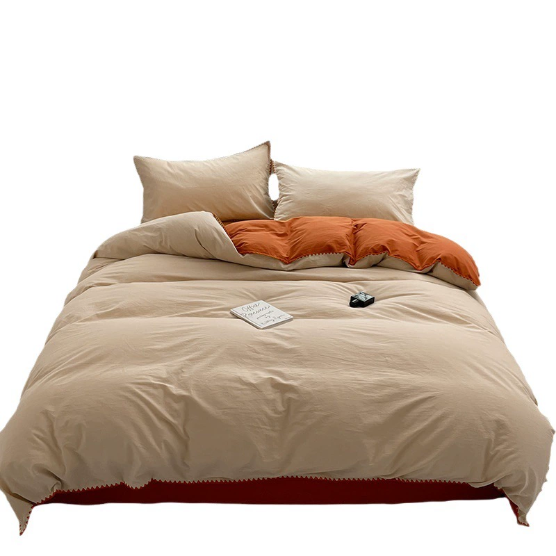 Постельный комплект из четырех предметов из хлопка в двойную полоску в стиле ins, однотонная простыня-скраб, пододеяльник, студенческий комплект из трех-4 предметов