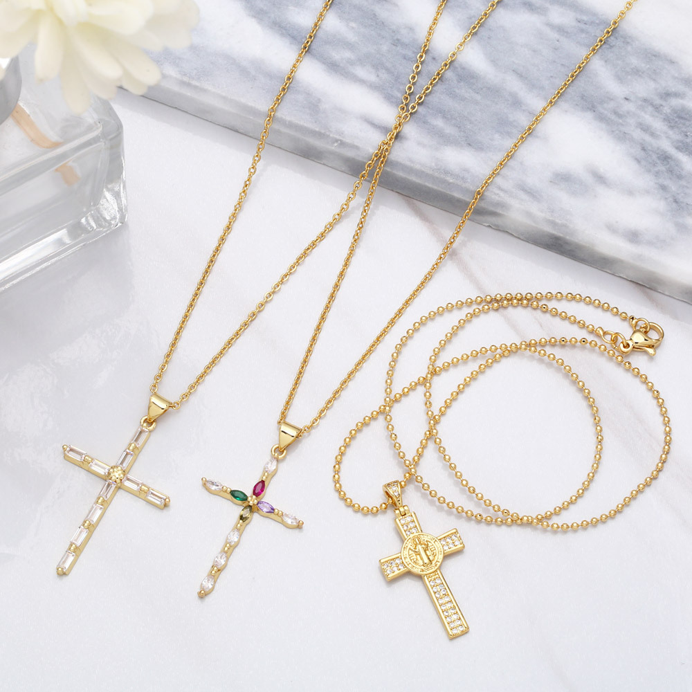 fashion zircon cross pendant copper necklace simple accessories